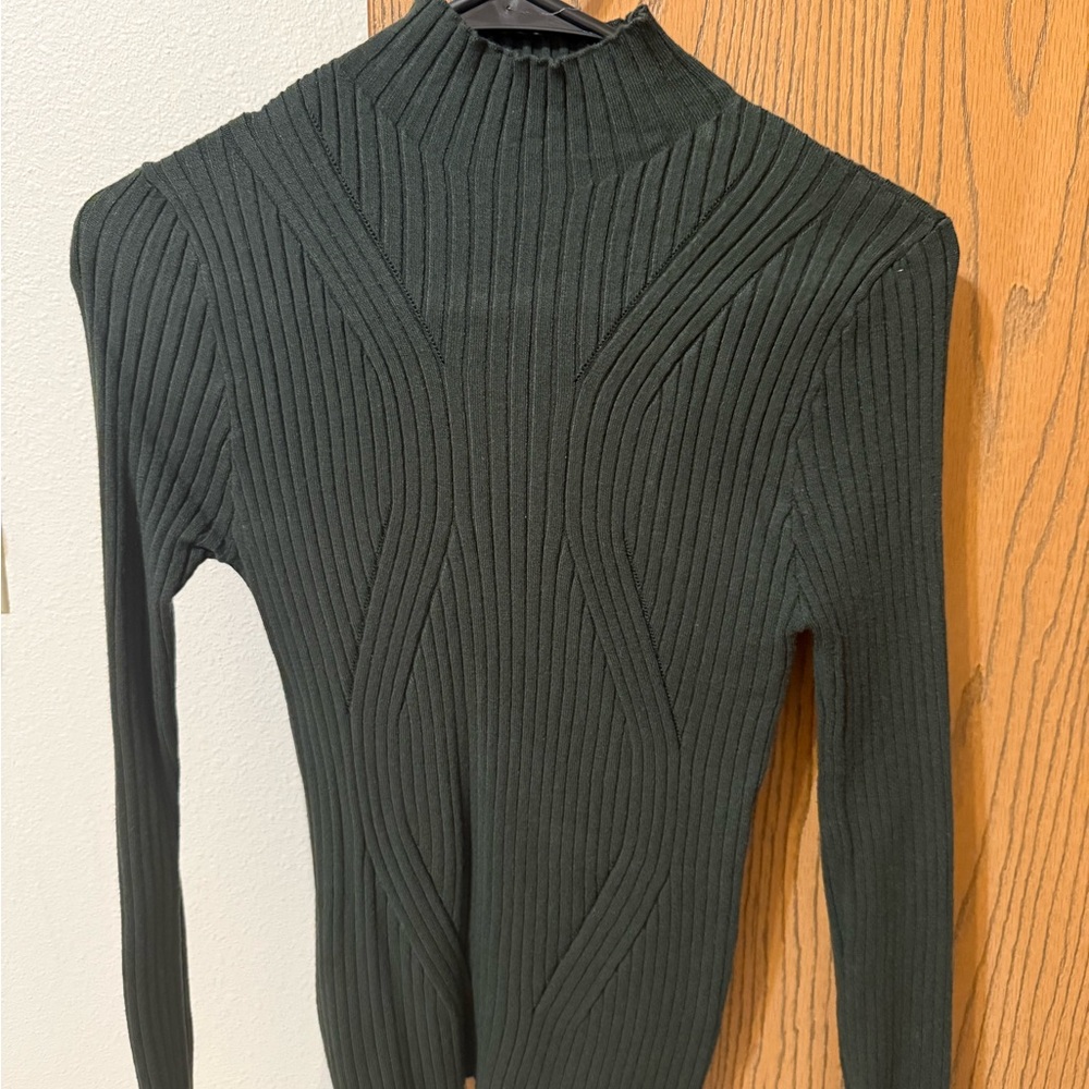 Dark green fitted turtleneck.